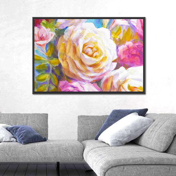 Peonies and Roses Bouquet Sketch Canvas Wall Art