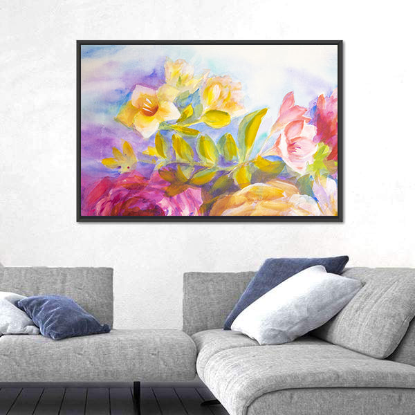 Peonies and Roses Bouquet Canvas Wall Art
