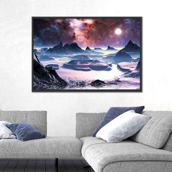 Winter Aurora Over Alien Landscape Canvas Wall Art