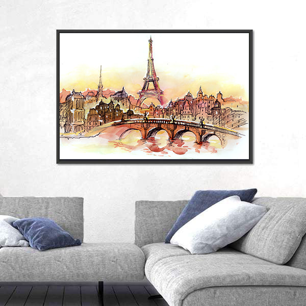 Paris Sunset Skyline with Eiffel Tower Canvas Wall Art