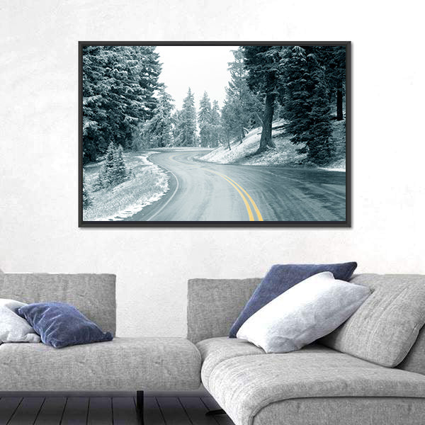 Snow On Mountain Highway In Oregon Canvas Wall Art