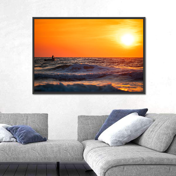 Fisherman Sailing at Sunrise Canvas Wall Art