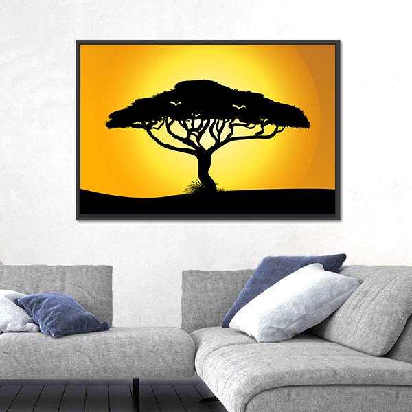 African Savanna Sunset Silhouette Canvas Wall Art