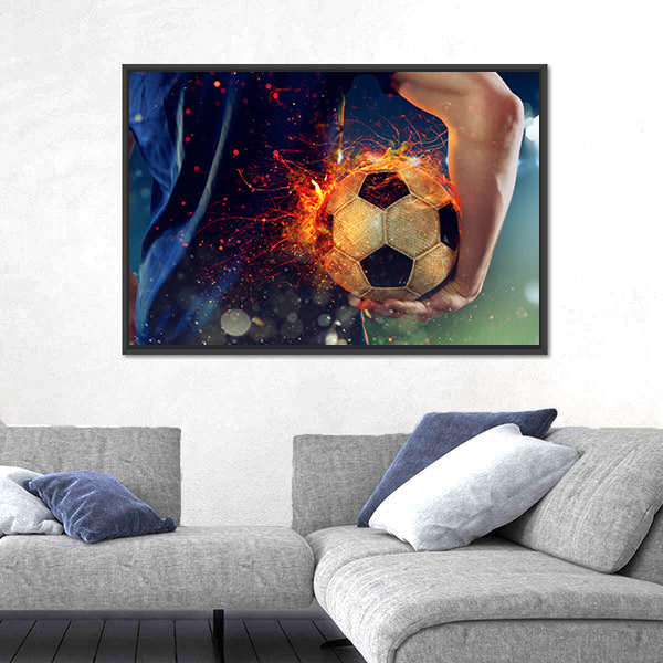 Soccer Ball Engulfed in Flames Canvas Wall Art