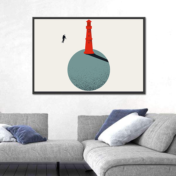 Red Lighthouse with Floating Astronaut Canvas Wall Art