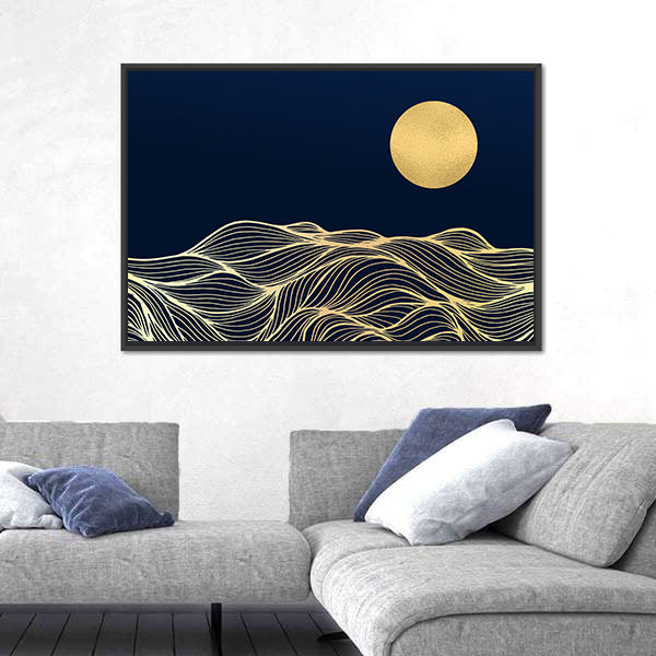 Golden Sun Over Wavy Blue Hills Canvas Wall Art