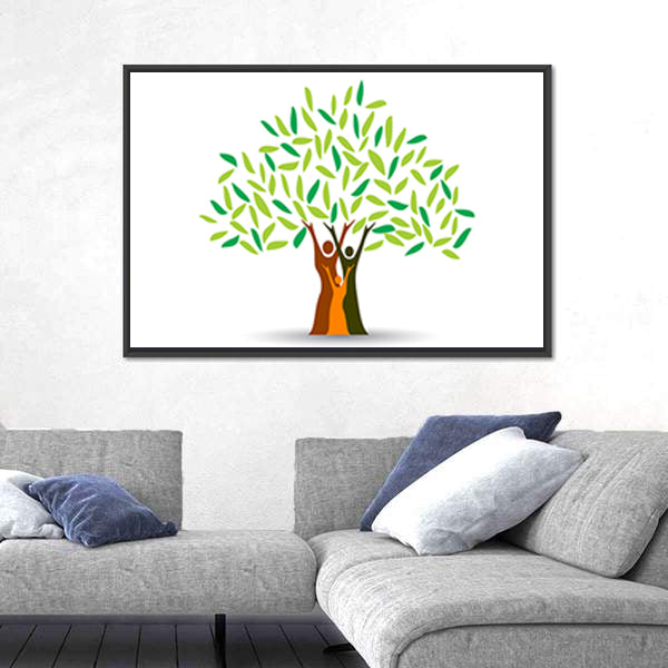 Family Tree with Stylized Silhouettes Canvas Wall Art