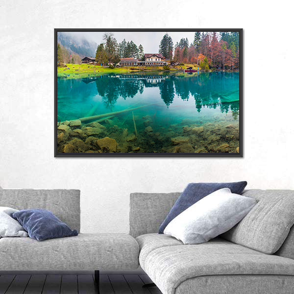 Hotel Forellenzucht in Blausee Town Switzerland Canvas Wall Art