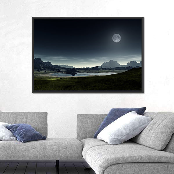 Moonlit Mountain Lake Canvas Wall Art