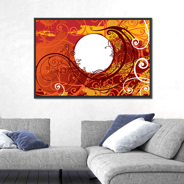 Maroon Floral Scrollwork Ornament Canvas Wall Art