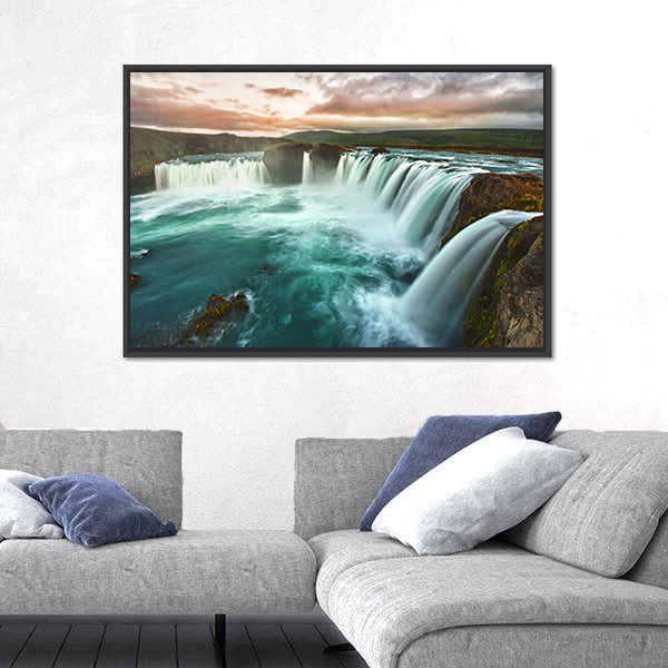 Godafoss Waterfall at Sunset Canvas Wall Art