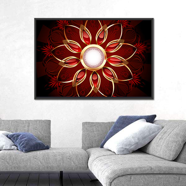 Modern Red and Gold Floral Mandala Canvas Wall Art