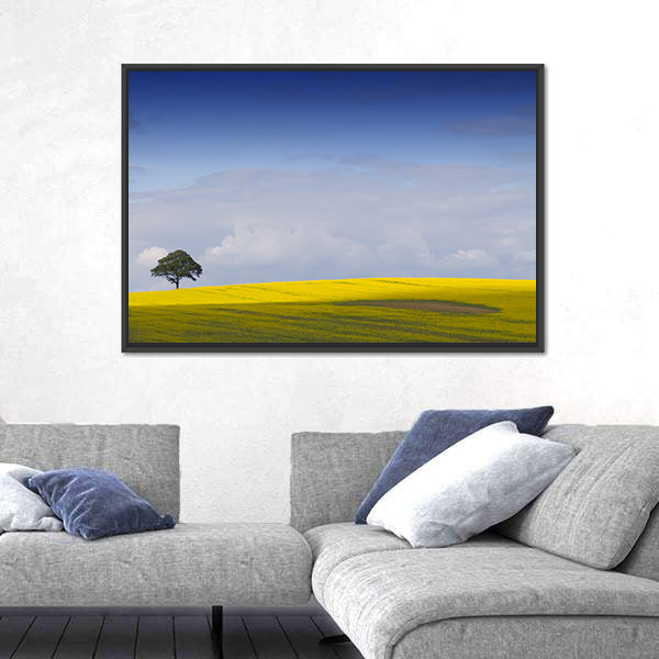 Yellow Rapeseed Field with Lone Tree Canvas Wall Art