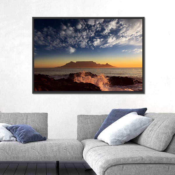Table Mountain Sunset Over Ocean Canvas Wall Art