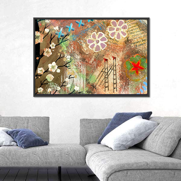 Vintage Cherry Blossom Collage Canvas Wall Art