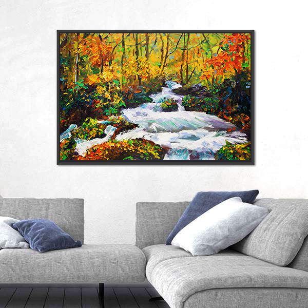 Autumn Maple Waterfall Canvas Wall Art