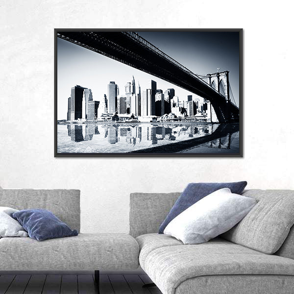 Manhattan Skyline Under Brooklyn Bridge Canvas Wall Art