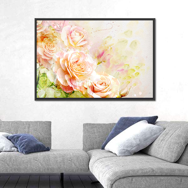 Soft Pastel Watercolor Roses Canvas Wall Art