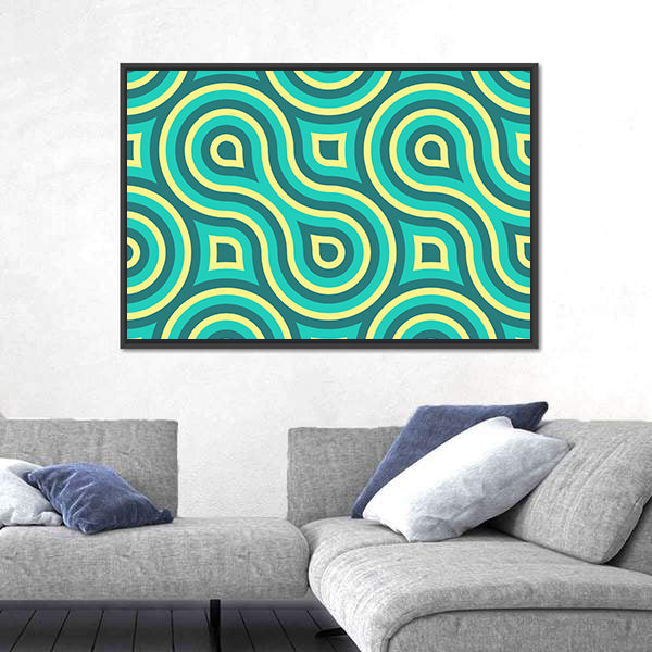 Retro Teal Geometric Pattern Canvas Wall Art