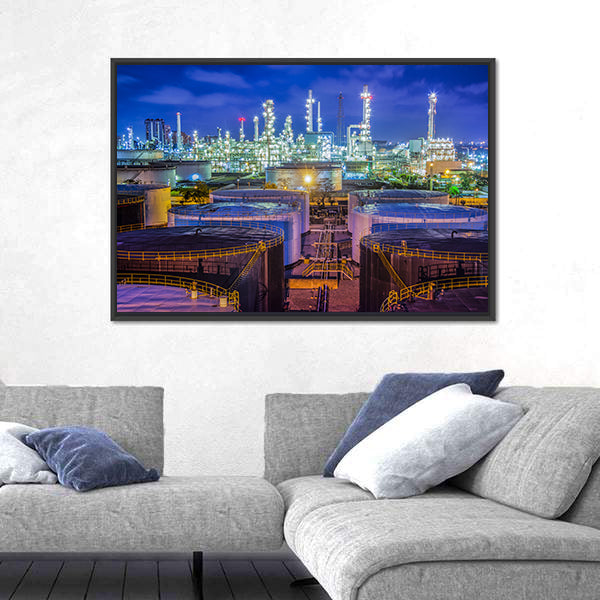 Oil Refinery at Night Canvas Wall Art
