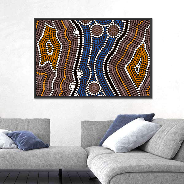 Indigenous Australian River Dot Painting Canvas Wall Art