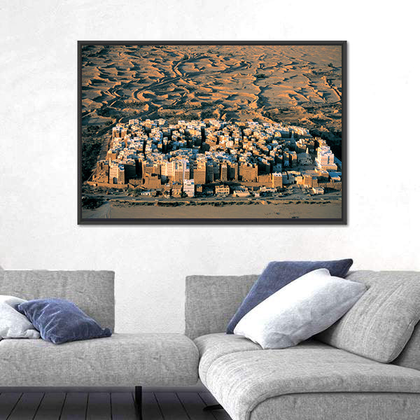 Desert Settlement at Golden Hour Canvas Wall Art
