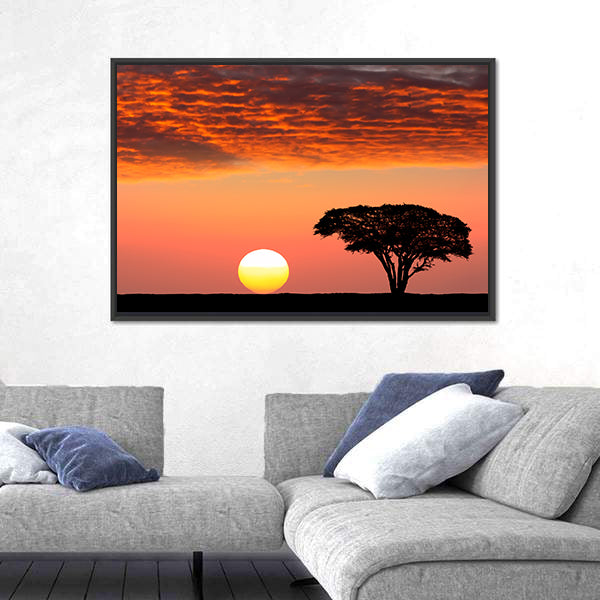 Sunset In The Serengeti Park In Tanzania Canvas Wall Art