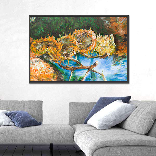 Four Cut Sunflower Heads Canvas Wall Art