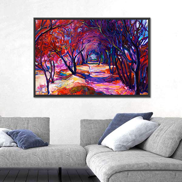 Sunlit Forest Path Canvas Wall Art