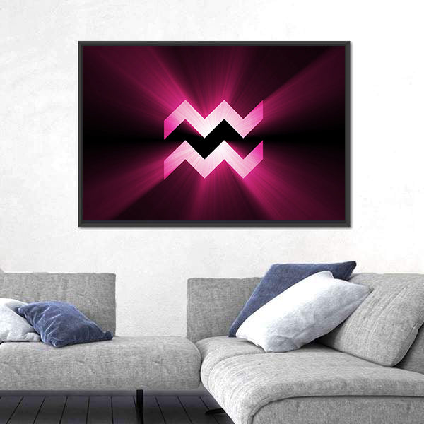 Glowing Pink Aquarius Zodiac Symbol Canvas Wall Art