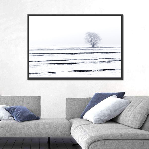 Solitary Tree in Snowy Field Canvas Wall Art