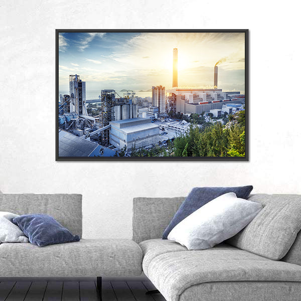Glowing Petrochemical Plant at Sunset Canvas Wall Art