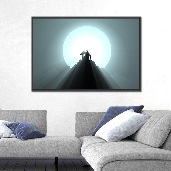 Halloween House Under Giant Moon Canvas Wall Art
