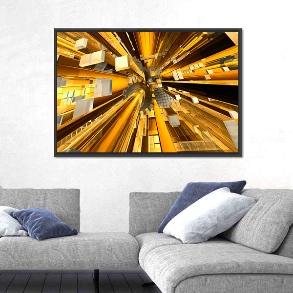 Golden Mechanical Hub Abstract Canvas Wall Art