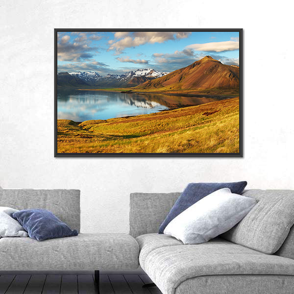 Iceland Mountains and Lake Reflection Canvas Wall Art