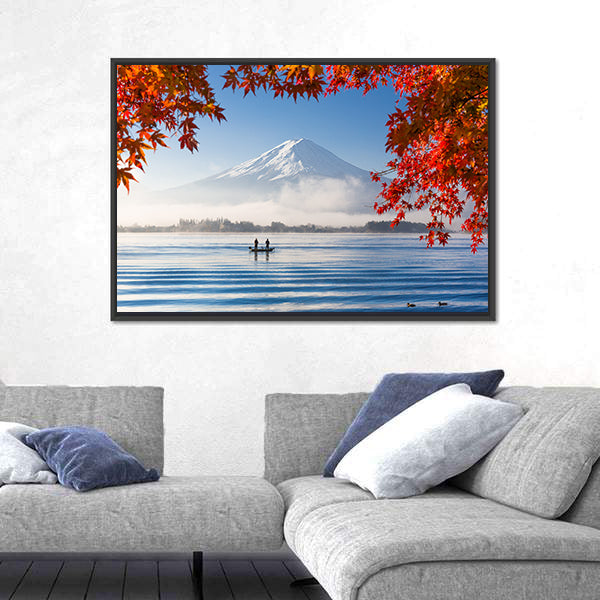 Fuji Mountain Lake In Autumn Canvas Wall Art