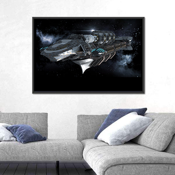 Alien Battleship in Deep Space Canvas Wall Art