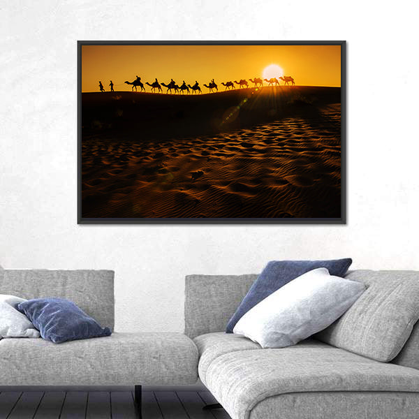 Camel Caravan at Sunset Canvas Wall Art