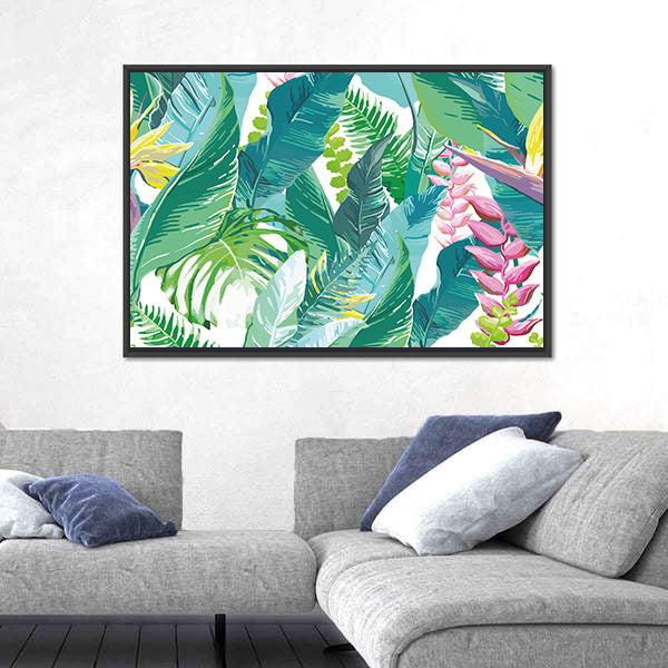 Exotic Tropical Leaves and Flowers Canvas Wall Art