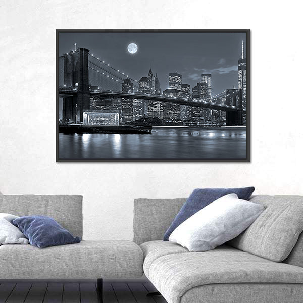 Brooklyn Bridge and Lower Manhattan by Moonlight Canvas Wall Art