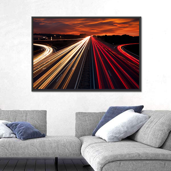 Motorway Light Trails at Sunset Canvas Wall Art