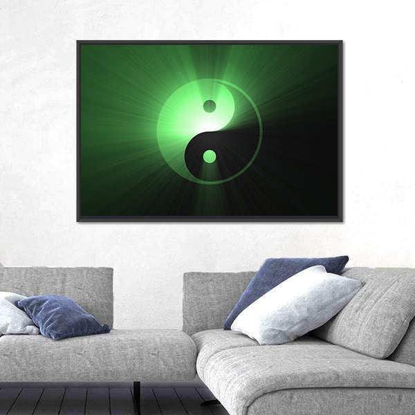 Glowing Green Yin Yang Canvas Wall Art