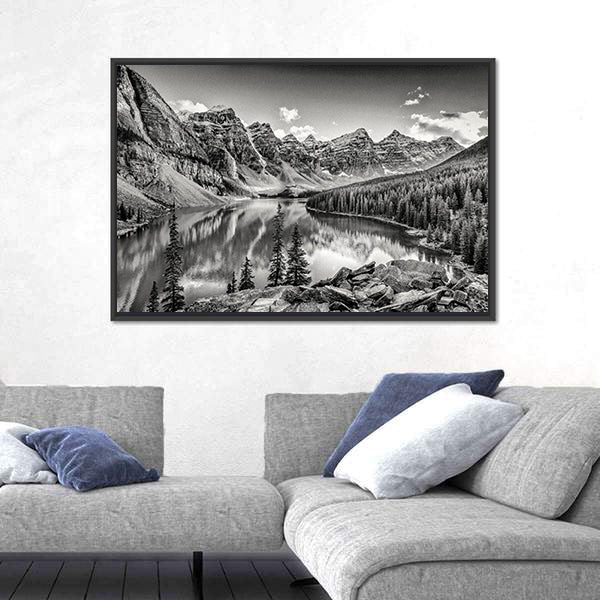 Glacial Mountain Lake with Pine Reflections Canvas Wall Art