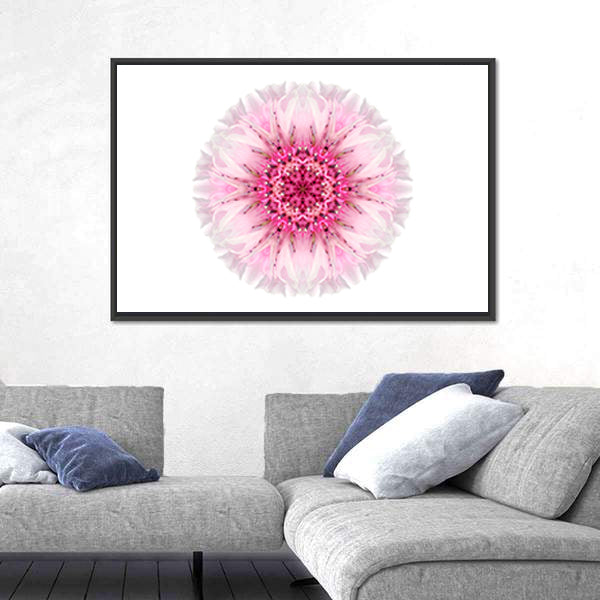 Pink Cornflower Mandala Canvas Wall Art