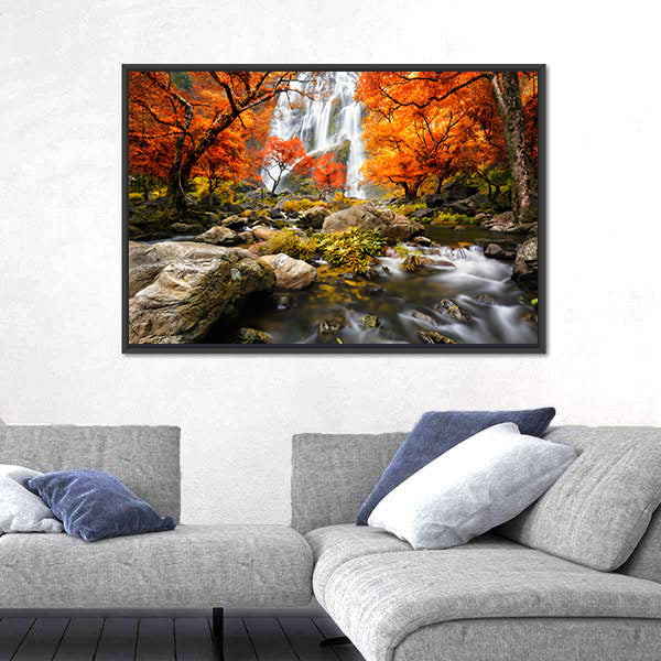 Autumn Waterfall In Kanchanaburi Thailand Canvas Wall Art