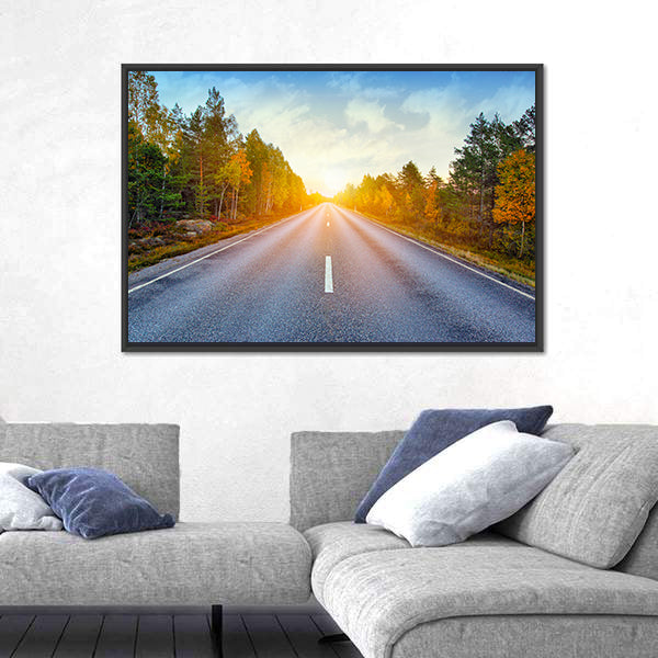Scenic Road In Sweden Canvas Wall Art