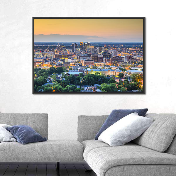 Birmingham Downtown Skyline In Alabama Canvas Wall Art