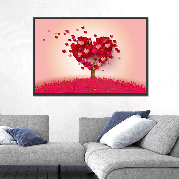 Love Tree With Heart Leaves Canvas Wall Art