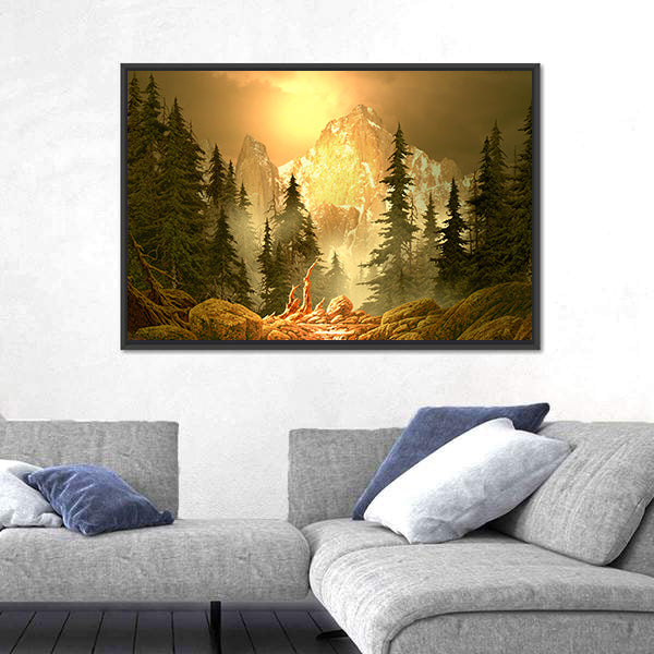 Mountain Stream at Golden Hour Canvas Wall Art