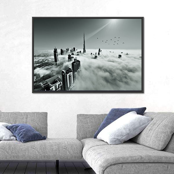 Dubai Downtown In Dense Fog Canvas Wall Art